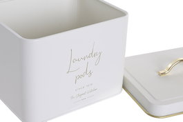 DKD Home Decor Caja Metal 18x15,5x16 Cápsulas Blanco Roto y Dorado