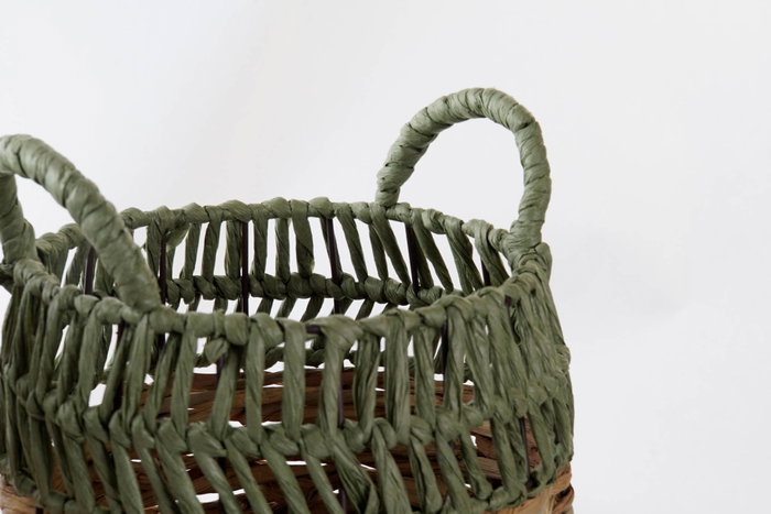 DKD Home Decor Set de 2 Cestas de Ratán Natural y Verde DKD Home Decor Set de 2 Cestas de Ratán Natural y Verde