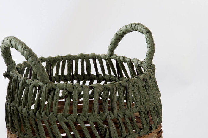 DKD Home Decor Set de 2 Cestas de Ratán Natural y Verde DKD Home Decor Set de 2 Cestas de Ratán Natural y Verde