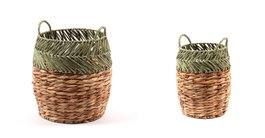 DKD Home Decor Set de 2 Cestas de Ratán Natural y Verde
