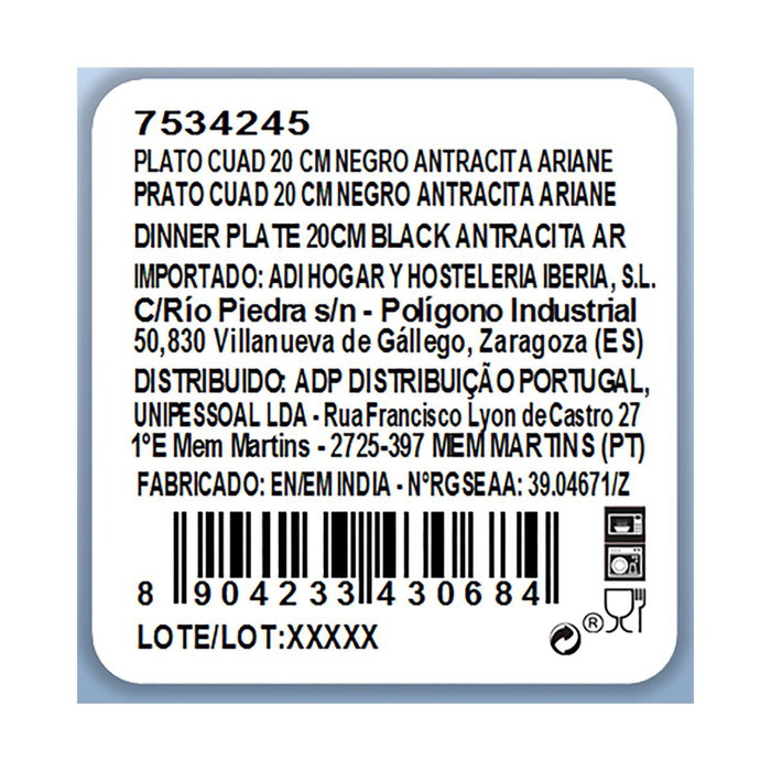 Plato Postre Porcelana Antracita Ariane 20 cm Plato Postre Porcelana Antracita Ariane 20 cm