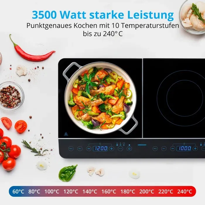 Medion MD 15324 Placa de Inducción Independiente, 2 Fuegos, L 60,3 x P 35,5 cm