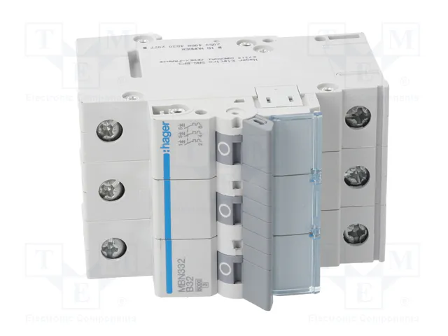 Hager MBN332 Interruptor magnetotérmico 3 polos 6kA B-32A Hager MBN332 Interruptor magnetotérmico 3 polos 6kA B-32A