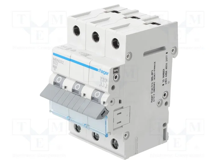 Hager MBN332 Interruptor magnetotérmico 3 polos 6kA B-32A Hager MBN332 Interruptor magnetotérmico 3 polos 6kA B-32A