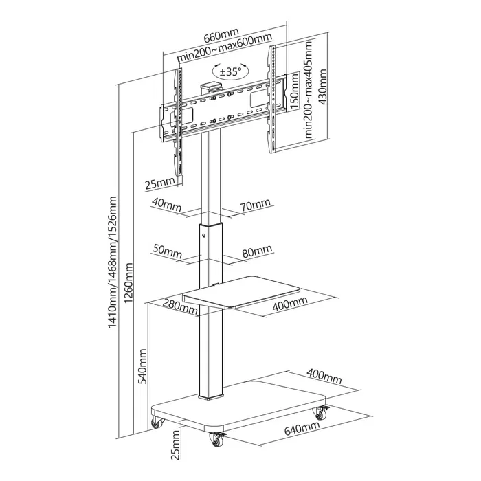 Gembird Soporte para TV Móvil TVS-75S-02 Negro (37''-75'') Gembird Soporte para TV Móvil TVS-75S-02 Negro (37''-75'')