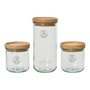 Set de 3 tarros de almacenamiento de cristal reciclado con tapa de madera