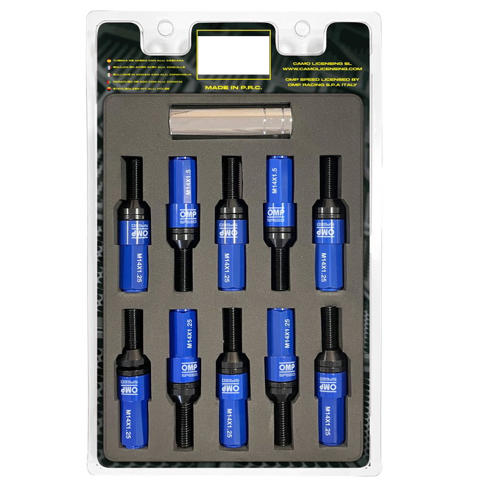 Omp SPEED Juego de 20 Tornillos con Protector de Aluminio Azul M14x1.25 Omp SPEED Juego de 20 Tornillos con Protector de Aluminio Azul M14x1.25