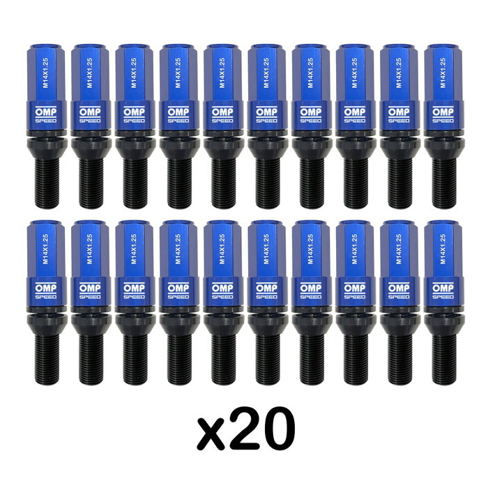 Omp SPEED Juego de 20 Tornillos con Protector de Aluminio Azul M14x1.25 Omp SPEED Juego de 20 Tornillos con Protector de Aluminio Azul M14x1.25