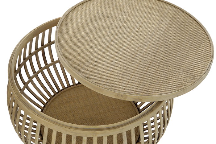 DKD Home Decor Set de 2 Mesitas Auxiliares de Ratán y Bambú, 51x51x34 cm, Natural DKD Home Decor Set de 2 Mesitas Auxiliares de Ratán y Bambú, 51x51x34 cm, Natural