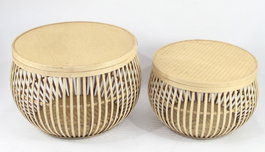 DKD Home Decor Set de 2 Mesitas Auxiliares de Ratán y Bambú, 51x51x34 cm, Natural