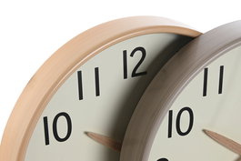DKD Home Decor Reloj de Pared Basicos Natural Beige 4.7 x 30 x 30 cm (2 Unidades) PVC Simil Madera