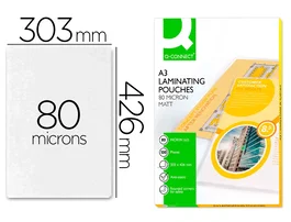 Q-connect Bolsa de plastificar 303 x 426 mm 80 mc DIN A3 Mate Caja de 100 unidades