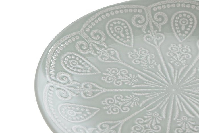 DKD Home Decor Set de 4 Platos de Gres Mandala 24 Verde Menta