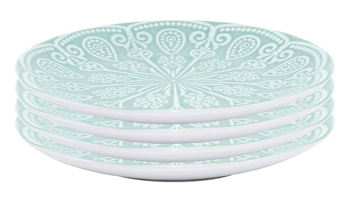 DKD Home Decor Set de 4 Platos de Gres Mandala 24 Verde Menta