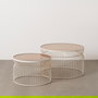 S/2 Mesa Centro Crema Metal-Cristal 65 X 65 X 40 cm