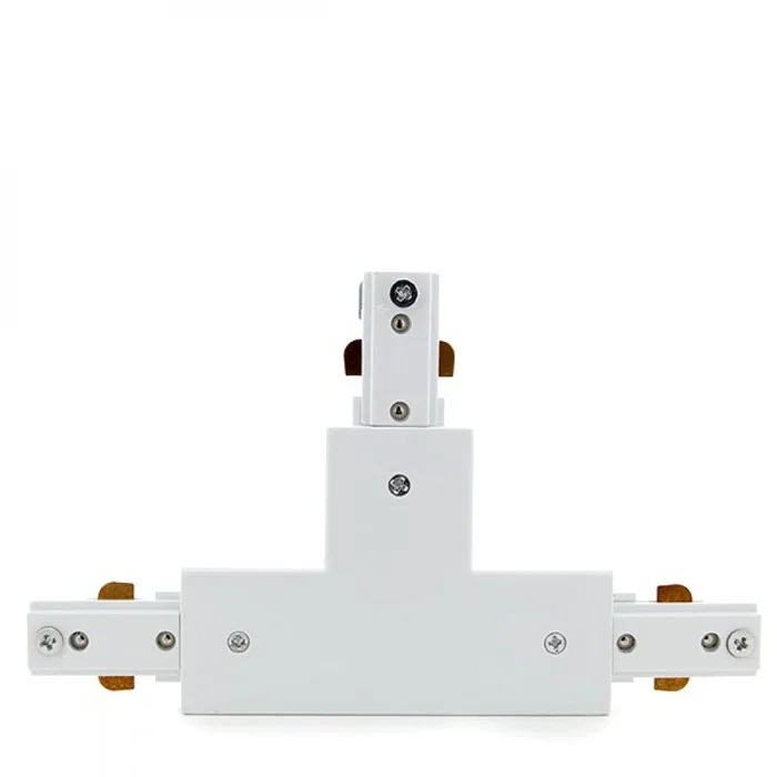 Conector T Carril Bifásico Blanco Focos de LEDs Conector T Carril Bifásico Blanco Focos de LEDs