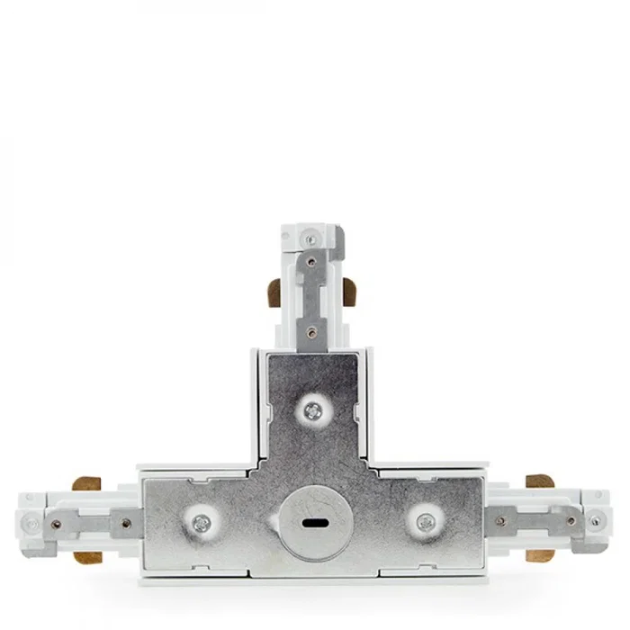 Conector T Carril Bifásico Blanco Focos de LEDs Conector T Carril Bifásico Blanco Focos de LEDs