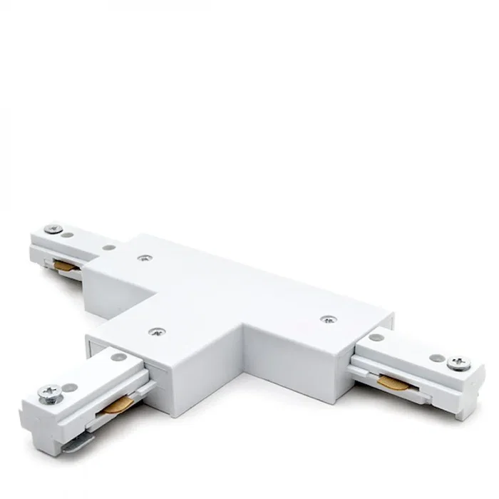 Conector T Carril Bifásico Blanco Focos de LEDs Conector T Carril Bifásico Blanco Focos de LEDs