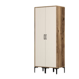 Hanah Home Armario Kumsal SS - Nogal, Crema - 80cm Ancho x 201.4cm Alto x 47.5cm Profundidad