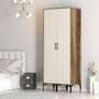 Hanah Home Armario Kumsal SS - Nogal, Crema - 80cm Ancho x 201.4cm Alto x 47.5cm Profundidad