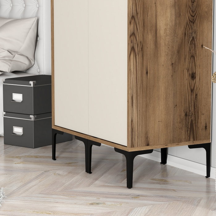 Hanah Home Armario Kumsal SS - Nogal, Crema - 80cm Ancho x 201.4cm Alto x 47.5cm Profundidad