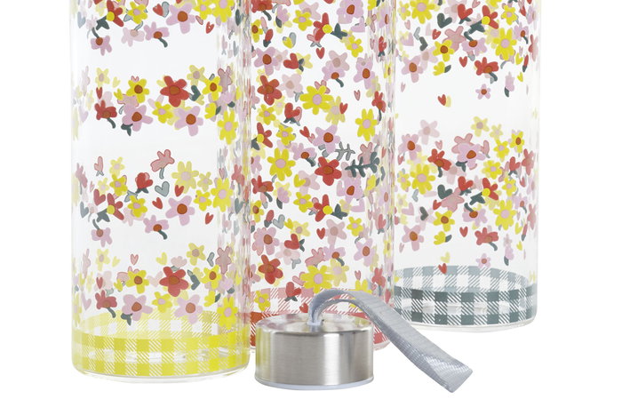 DKD Home Decor Botella de Borosilicato 550ml Flores Vichy Sweet DKD Home Decor Botella de Borosilicato 550ml Flores Vichy Sweet