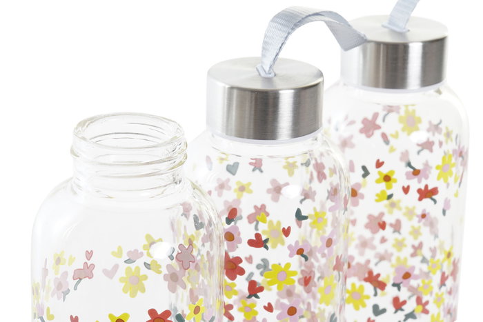 DKD Home Decor Botella de Borosilicato 550ml Flores Vichy Sweet DKD Home Decor Botella de Borosilicato 550ml Flores Vichy Sweet