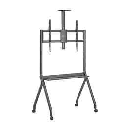 AISENS Soporte de Suelo Pro con Rueda para TV 55-100 Pulgadas, 120kg, 1 Bandeja y Soporte Cámara, Negro