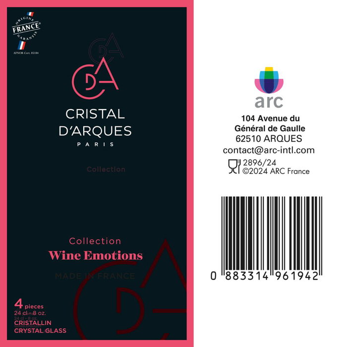 Caja 4 Copas Flauta Cristalino Wine Emotions Cristal d'Arques 24 cL