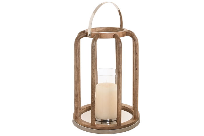 DKD Home Decor Portavela Moderno con Mango de Madera y Cristal, Color Marrón y Plateado, Dimensiones 30 x 30 x 42 cm - Decoración del Hogar