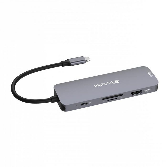 Verbatim Hub Multipuerto USB-C Pro 8 Puertos: 8K, 4K, 3x USB-A 3.2 Gen1 5Gb/s, SD/microSD, USB-C PD 100W