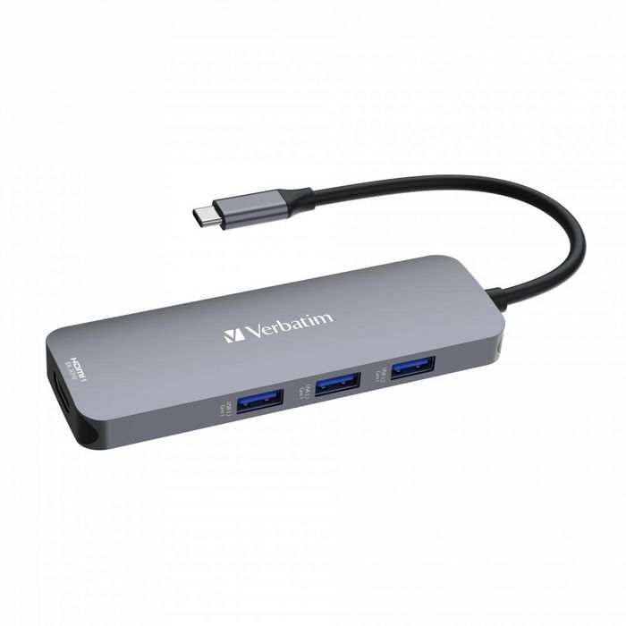 Verbatim Hub Multipuerto USB-C Pro 8 Puertos: 8K, 4K, 3x USB-A 3.2 Gen1 5Gb/s, SD/microSD, USB-C PD 100W