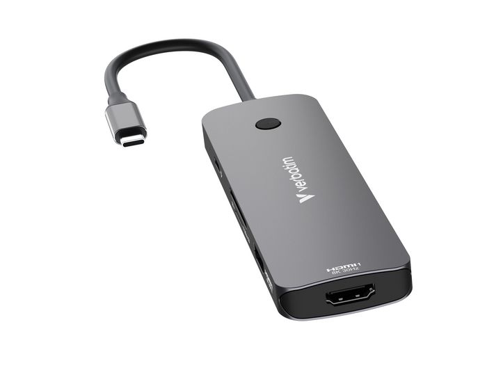 Verbatim CMH-08 Hub Multipuerto USB-C Pro con 8 Puertos, 2 HDMI 4K/8K, 3 USB-A 3.2, Lector de Tarjetas SD/microSD y Carga PD