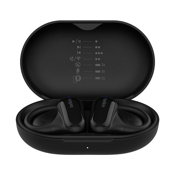 Belkin SoundForm ClearFit Auriculares Inalámbricos Abiertos con Estuche de Carga, IPX5, 8h Audio, 26h con Estuche, Bluetooth 5.3, Micrófonos 4, Negro