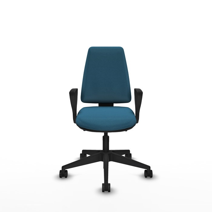 Silla de oficina Elche con mecanismo Asincro tapizada con Tela color Verde petróleo. Equipada con Base piramidal negra, Brazos fijos y Ruedas 65mm nailon Silla de oficina Elche con mecanismo Asincro tapizada con Tela color Verde petróleo. Equipada con Base piramidal negra, Brazos fijos y Ruedas 65mm nailon