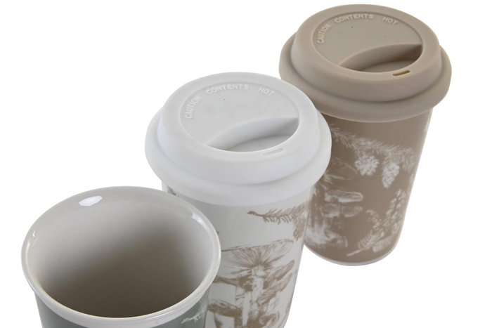 DKD Home Decor Set de 6 Tazas de Porcelana y Silicona Atlantic Forest 2022, 400 ml, Surtidas