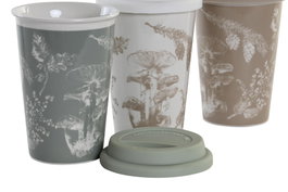 DKD Home Decor Set de 6 Tazas de Porcelana y Silicona Atlantic Forest 2022, 400 ml, Surtidas