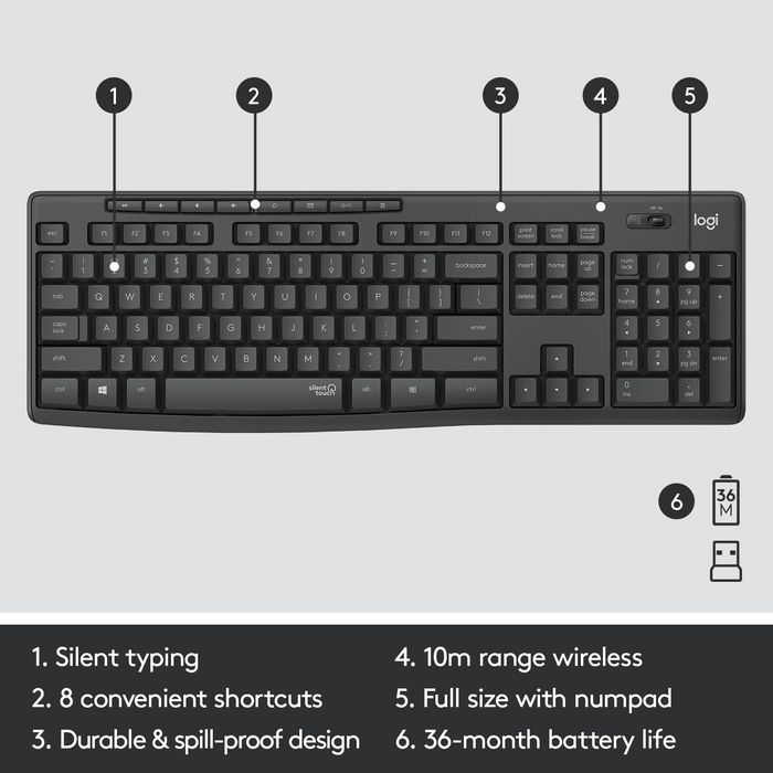 Logitech MK295 Silent Combo Inalámbrico con Teclado AZERTY y Ratón en Grafito