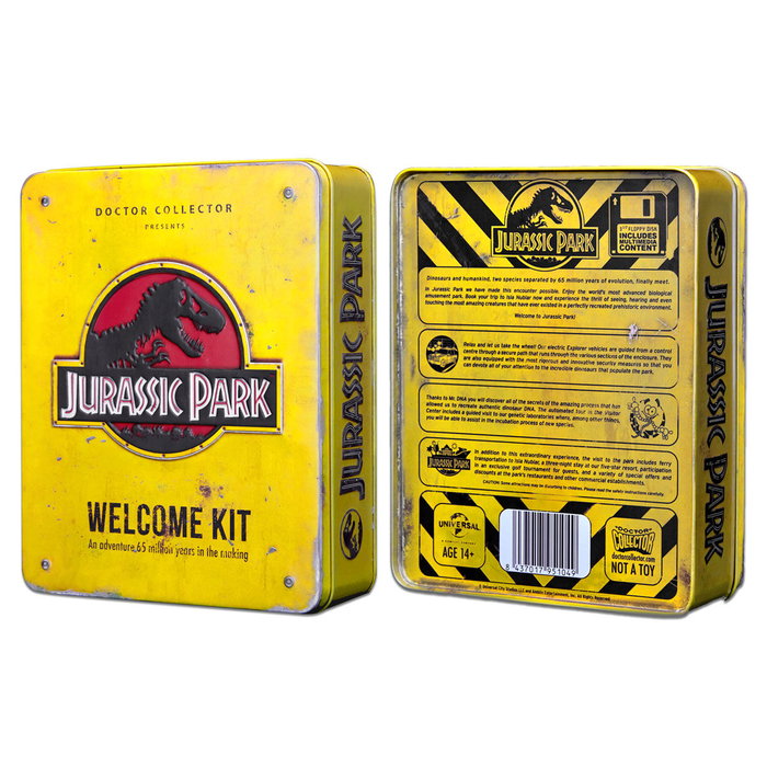 DOCTOR COLLECTOR Replica caja metal Jurassic Park Welcome Kit Standard - Kit coleccionista con 10 accesorios DOCTOR COLLECTOR Replica caja metal Jurassic Park Welcome Kit Standard - Kit coleccionista con 10 accesorios