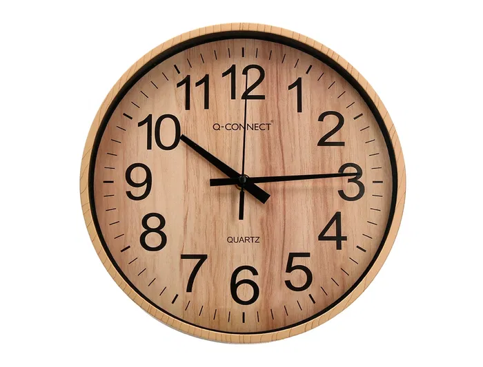 Q-connect Reloj de Pared Redondo Plástico 25.7 cm Movimiento Silencioso Madera Natural