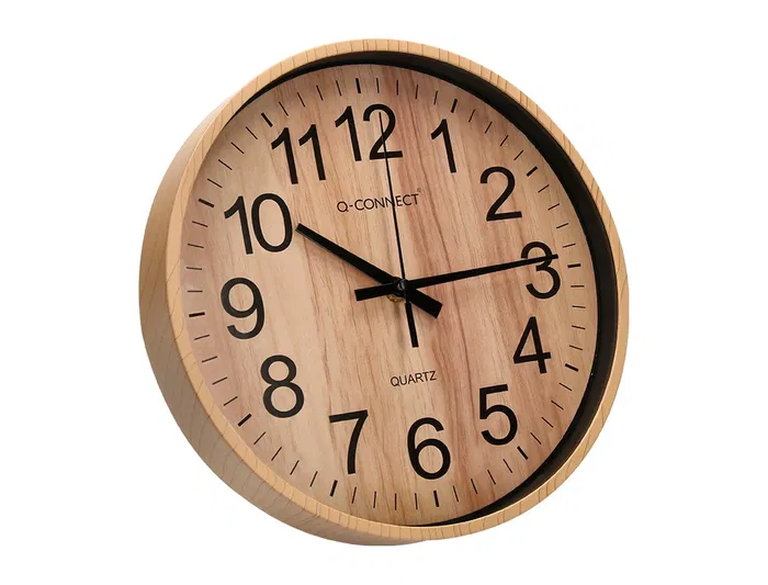 Q-connect Reloj de Pared Redondo Plástico 25.7 cm Movimiento Silencioso Madera Natural