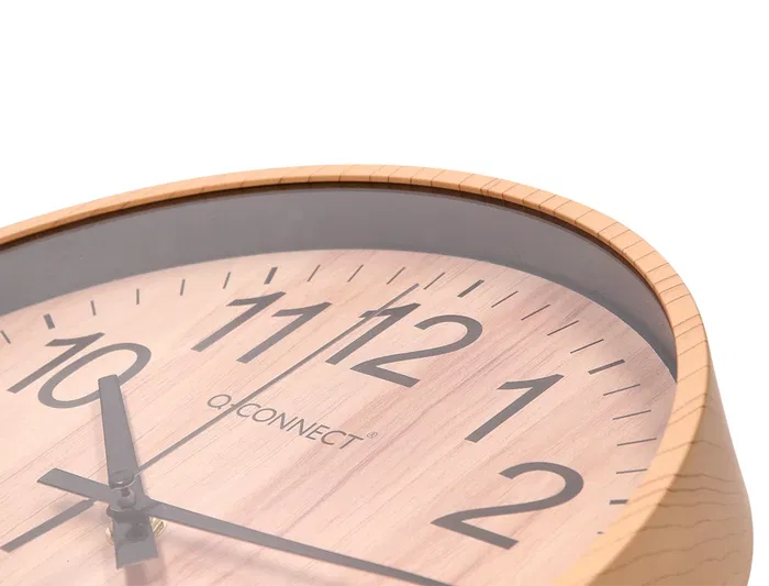 Q-connect Reloj de Pared Redondo Plástico 25.7 cm Movimiento Silencioso Madera Natural