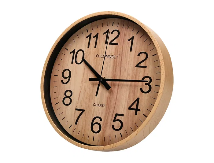 Q-connect Reloj de Pared Redondo Plástico 25.7 cm Movimiento Silencioso Madera Natural