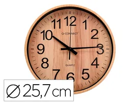 Q-connect Reloj de Pared Redondo Plástico 25.7 cm Movimiento Silencioso Madera Natural