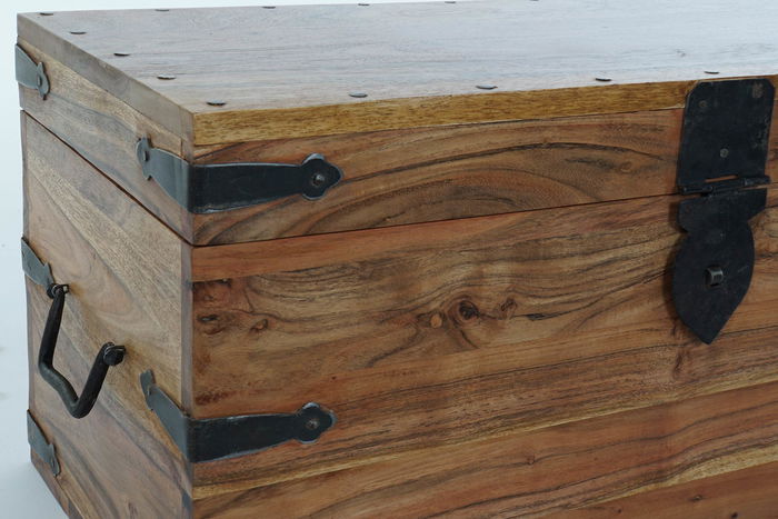 DKD Home Decor Baúl Colonial de Madera Maciza de Acacia Marrón 60x30x30 cm Hecho a Mano