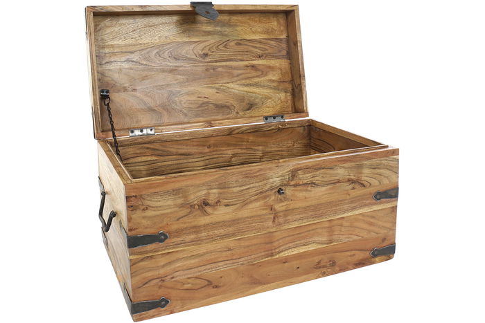 DKD Home Decor Baúl Colonial de Madera Maciza de Acacia Marrón 60x30x30 cm Hecho a Mano