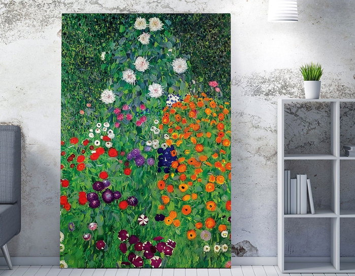 Wallity WY160 Lienzo Decorativo Enmarcado Jardín de flores de Gustav Klimt, 50 x 70 cm