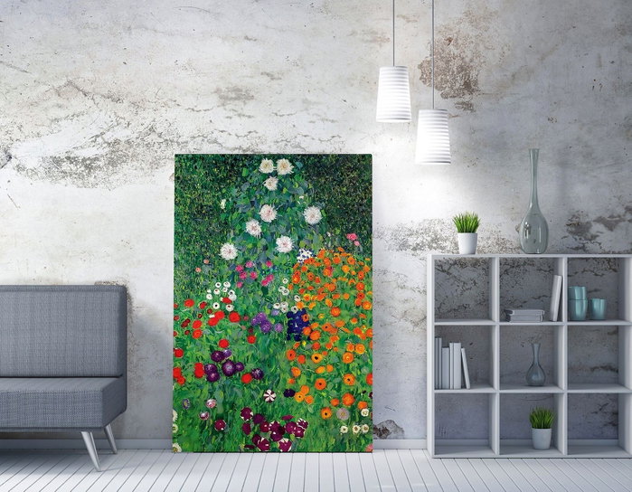 Wallity WY160 Lienzo Decorativo Enmarcado Jardín de flores de Gustav Klimt, 50 x 70 cm
