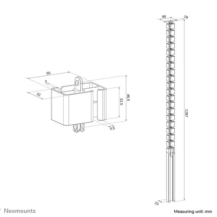 Neomounts ADS06-133BL Organizador de Cables para Escritorio Negro