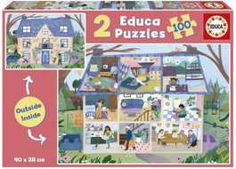 EDUCA BORRAS Puzzle 2x100 Piezas Casa Inside Outside
